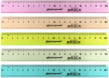 Линейка пластиковая schoolФормат, 20 см, прозрачная цветная, ассорти (цена за 1 шт.)