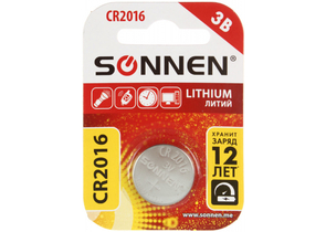 Батарейка литиевая дисковая Sonnen Lithium, CR2016, 3V