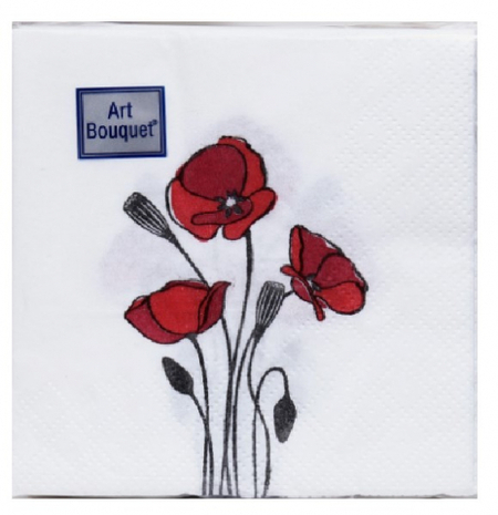 Салфетки бумажные двуслойные Art Bouquet, 20*20 см, 30 л., «Маки»
