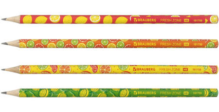 Карандаш чернографитный Brauberg Design, твердость грифеля ТМ, корпус ассорти, Fresh Zone Карандаш чернографитный Brauberg Design, твердость грифеля ТМ, корпус ассорти, Fresh Zone