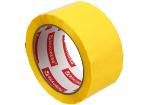 Клейкая лента упаковочная цветная Brauberg, 48 мм×66 м, толщина ленты 45 мкм, желтая