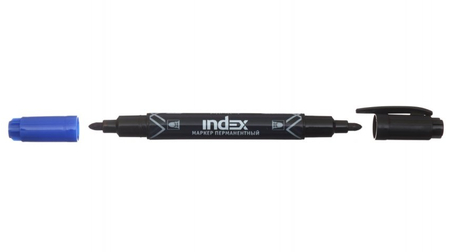 Маркер перманентный Index IMP101 двусторонний, черный/синий