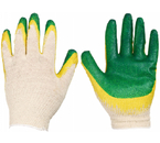 Перчатки трикотажные с латексным покрытием, зелено-желтые