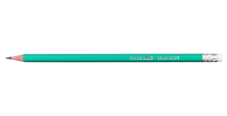 Карандаш чернографитный Economix Eco-Soft, твердость грифеля ТМ, корпус зеленый, с ластиком