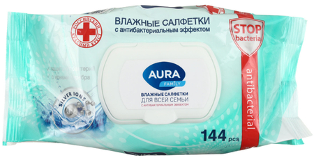 Салфетки влажные Aura Family «Антибактериальные», 144 шт.