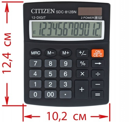 Калькулятор 12-разрядный Citizen SDC-812BN компактный, черный 