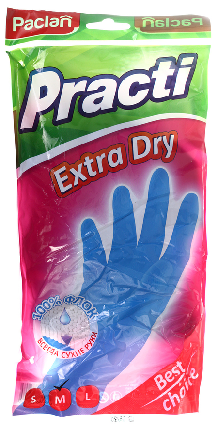 Перчатки латексные с хлопковым напылением Practi Extra Dry, размер M, ассорти