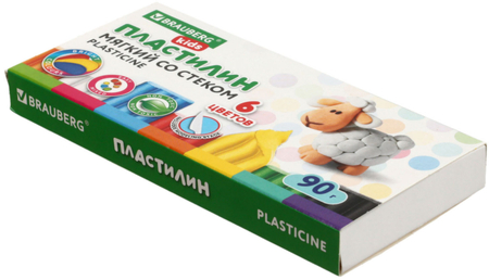 Пластилин восковой мягкий Brauberg Kids, 6 цветов, 90 г, со стекой