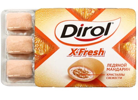 Жевательная резинка Dirol X-Fresh без сахара, 18 г, «Ледяной мандарин»