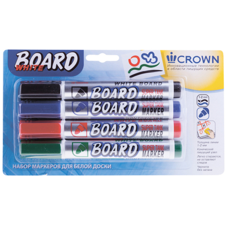 Набор маркеров для вайтбордов Crown Multi Board, 4 цвета