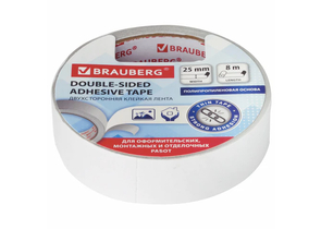 Клейкая лента двусторонняя полипропиленовая Brauberg, 25 мм×8 м Клейкая лента двусторонняя полипропиленовая Brauberg, 25 мм×8 м