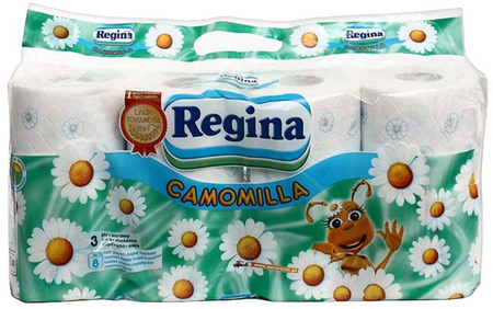 Бумага туалетная Regina Camomilla, 8 рулонов, ширина 100 мм, «Ромашка», белая с рисунком