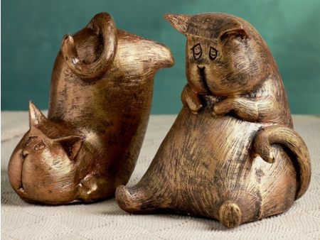 Держатель-подставка для книг полистоун «Два кота», высота 15 см, цвет бронзовый