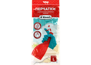 Перчатки латексные хозяйственные Komfi «Биколор», размер L, бежево-бирюзовые Перчатки латексные хозяйственные Komfi «Биколор», размер L, бежево-бирюзовые