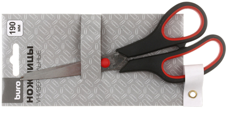 Ножницы канцелярские Buro Ergo «Универсальные», 190 мм, ручки черные с красным