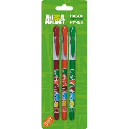 Набор шариковых ручек Animal Planet, 3 шт., стержень синий, ассорти