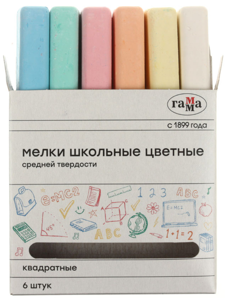 Мелки цветные «Гамма» средней твердости, 6 шт., квадратные Мелки цветные «Гамма» средней твердости, 6 шт., квадратные