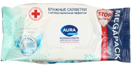 Салфетки влажные Aura Family «Антибактериальные», 200 шт. Салфетки влажные Aura Family «Антибактериальные», 200 шт.
