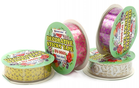 Лента клейкая декоративная Darvish, 18 мм*1 м, кружево, ассорти