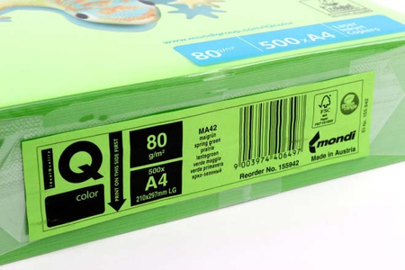 Бумага офисная цветная IQ Color, А4 (210*297 мм), 80 г/м2, 500 л., ярко-зеленый