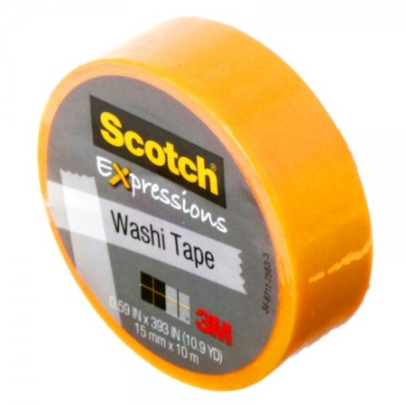 Декоративная клейкая лента Scotch Washi Tapе, 15 мм*10 м, желтая (оранжевая)