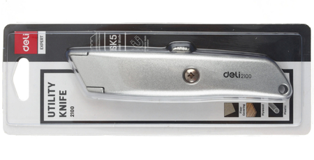 Нож канцелярский усиленный Deli Expert, ширина лезвия 26 мм, серебристый