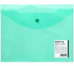 Папка-конверт пластиковая на кнопке Staff А5, толщина пластика 0,15 мм, прозрачная зеленая