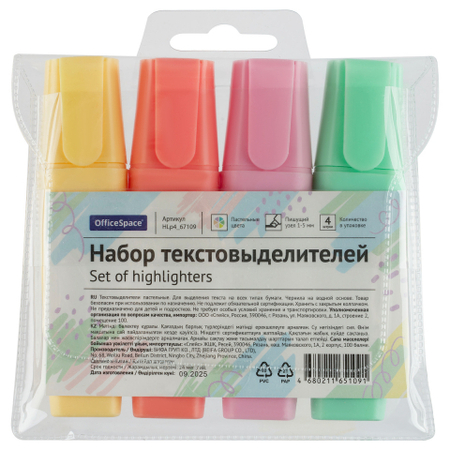 Набор маркеров-текстовыделителей OfficeSpace, 4 цвета, пастель