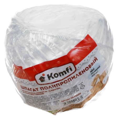 Шпагат полипропиленовый Komfi, 1,6 мм, 50 м, белый Шпагат полипропиленовый Komfi, 1,6 мм, 50 м, белый