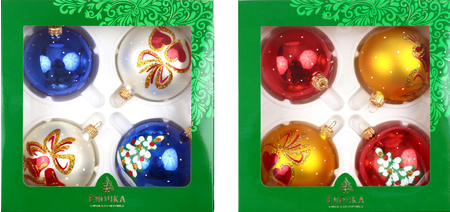 Набор шаров елочных «Рождество» (стекло), диаметр 7,5 см, 4 шт., ассорти