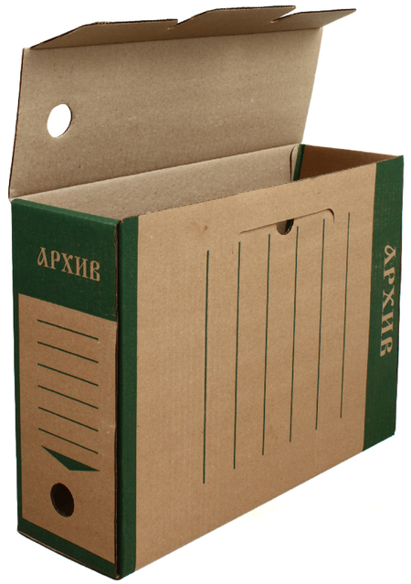 Короб архивный из гофрокартона «ОфисПремьер», корешок 100 мм, 327*100*240 мм, бурый с зеленым