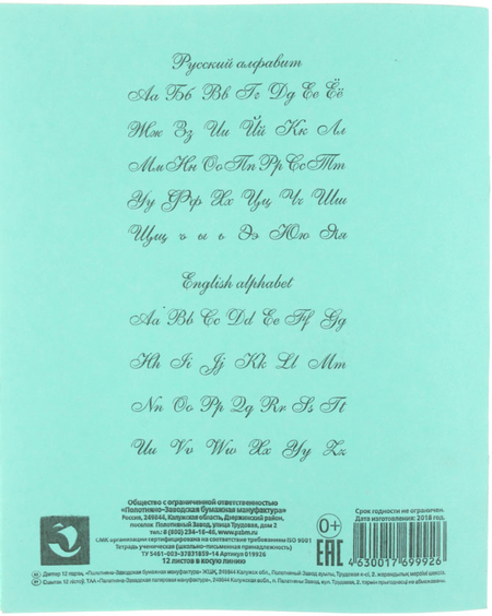 Тетрадь школьная А5, 12 л. на скобе ПЗБМ, 165*205 мм, косая линия, зеленая