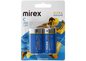 Батарейки щелочные Mirex Ultra Alkaline, C, LR14, 1.5V, 2 шт. в блистере