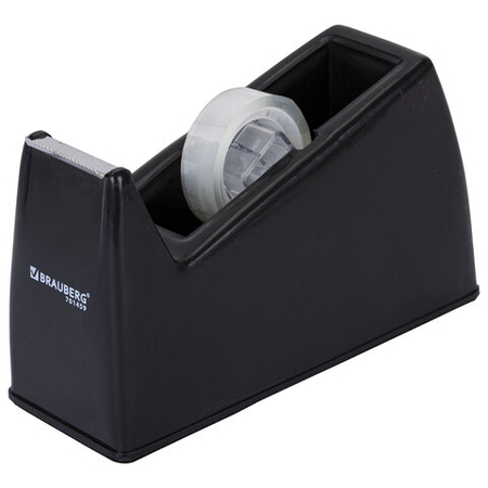 Диспенсер для клейкой ленты канцелярской с лентой Brauberg, 140*80*53 мм, для ленты шириной до 26 мм, черный Диспенсер для клейкой ленты канцелярской с лентой Brauberg, 140*80*53 мм, для ленты шириной до 26 мм, черный
