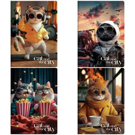 Тетрадь школьная А5, 40 л. на скобе Meshu «Коты в городе», 145*205 мм, клетка, ассорти Тетрадь школьная А5, 40 л. на скобе Meshu «Коты в городе», 145*205 мм, клетка, ассорти