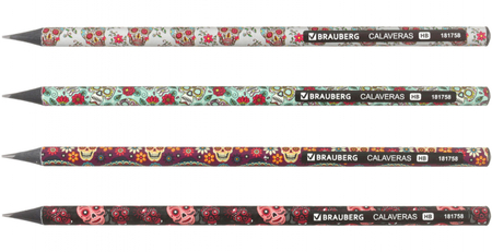 Карандаш чернографитный Brauberg Design, твердость грифеля ТМ, корпус ассорти, Calaveras Карандаш чернографитный Brauberg Design, твердость грифеля ТМ, корпус ассорти, Calaveras
