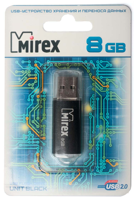 Флэш-накопитель Mirex Unit, 8Gb, корпус черный, с колпачком