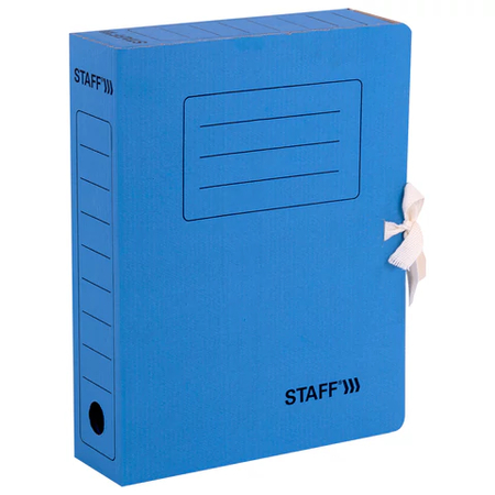 Папка архивная из микрогофрокартона на завязках Staff Standard, корешок 75 мм, 250*325*75 мм, синяя