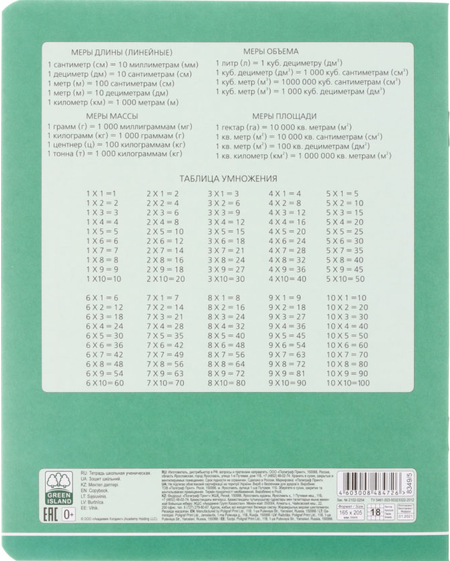 Тетрадь школьная А5, 18 л. на скобе «Оттенки зеленого», 162*203 мм, клетка, ассорти