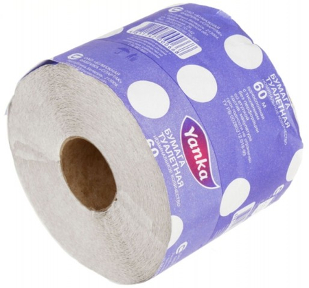 Бумага туалетная Yanka, 1 рулон, ширина 90 мм, 60 м, серая
