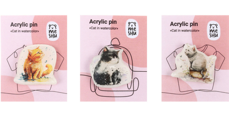 Набор значков акриловых Meshu, 3 шт., Cats In Watercolor Набор значков акриловых Meshu, 3 шт., Cats In Watercolor