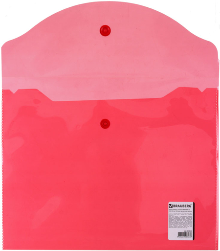 Папка-конверт пластиковая на кнопке Brauberg Small-Size А5, толщина пластика 0,18 мм, прозрачная красная