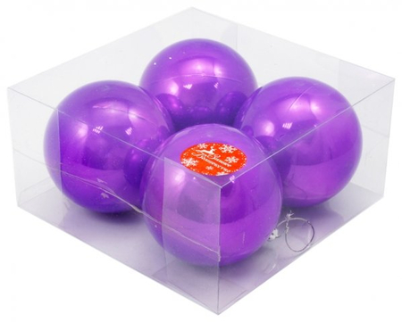 Набор шаров новогодних (пластик), диаметр 10 см, 4 шт., «Жемчужная капель», фиолетовые