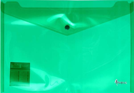 Папка-конверт пластиковая на кнопке Forpus, толщина пластика 0,16 мм, прозрачная зеленая