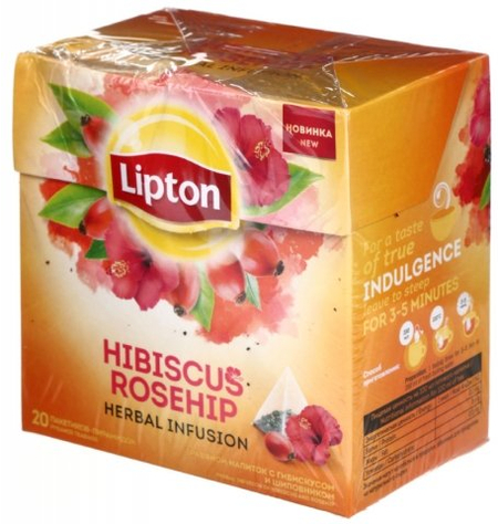 Чай Lipton ароматизированный пакетированный, 36 г, 20 пирамидок, Hibiscus Rosehip, травяной чай с гибискусом и шиповником