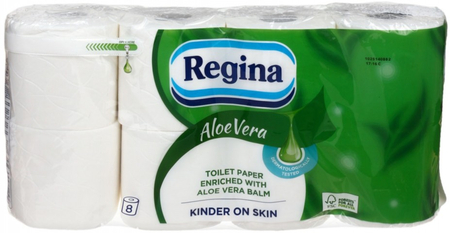 Бумага туалетная Regina, 8 рулонов, ширина 95 мм, Aloe Vera, белая