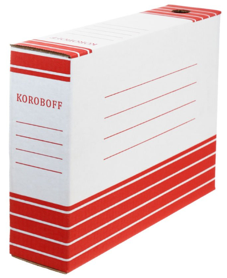 Короб архивный из гофрокартона, корешок 80 мм, 322*80*240 мм, белый с красным Короб архивный из гофрокартона, корешок 80 мм, 322*80*240 мм, белый с красным