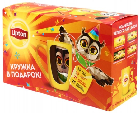 Набор чая Lipton в промоупаковке, 4 пачки + кружка