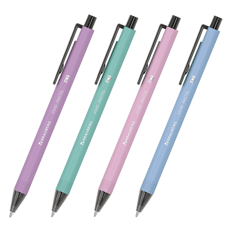 Набор ручек шариковых автоматических Brauberg Vivid Pastel, 4 шт., корпус ассорти, стержень синий Набор ручек шариковых автоматических Brauberg Vivid Pastel, 4 шт., корпус ассорти, стержень синий