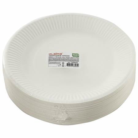 Тарелки одноразовые столовые Laima, диаметр 23 см, 100 шт., белые